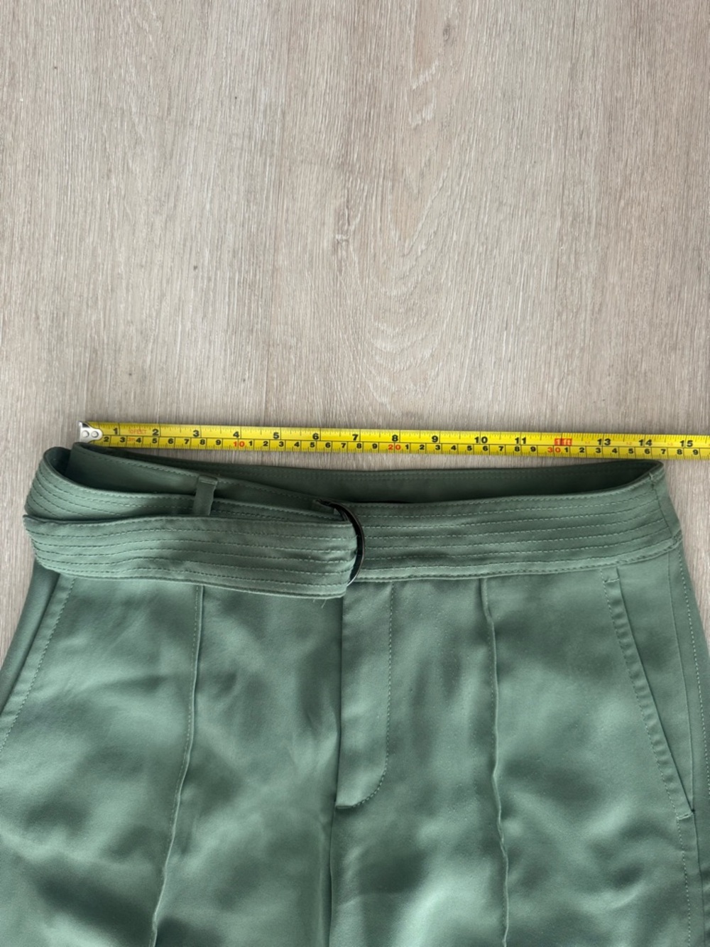 Olive Green Belted Wide Leg Trousers High Waist Tailored Minimalist Chic - Picture 8 of 8
